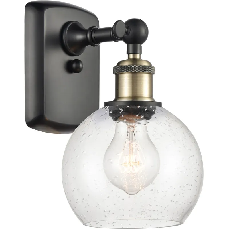 Ballston Athens Sconce Wall Light in Black Antique Brass, Seedy Glass