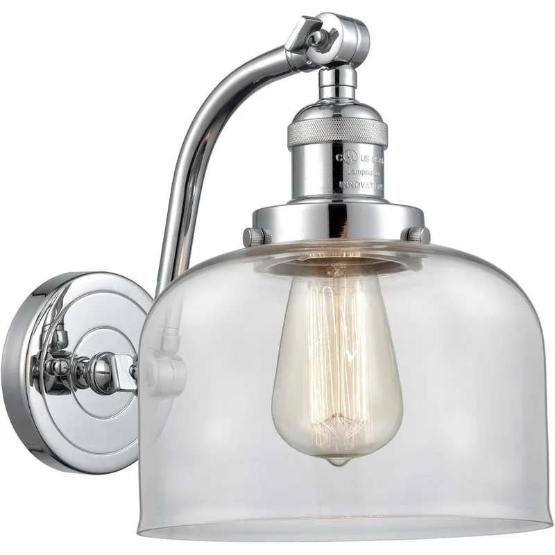 Franklin Restoration Large Bell LED 8 inch Polished Chrome Sconce Wall Light in Clear Glass, Franklin Restoration