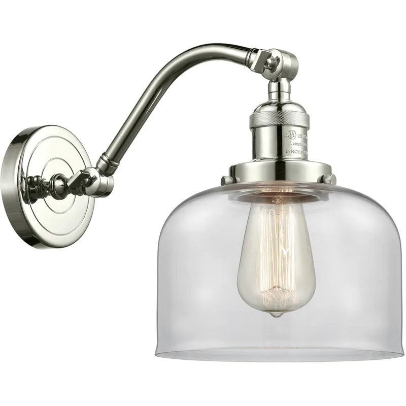 Franklin Restoration Large Bell LED 8 inch Polished Nickel Sconce Wall Light in Clear Glass, Franklin Restoration