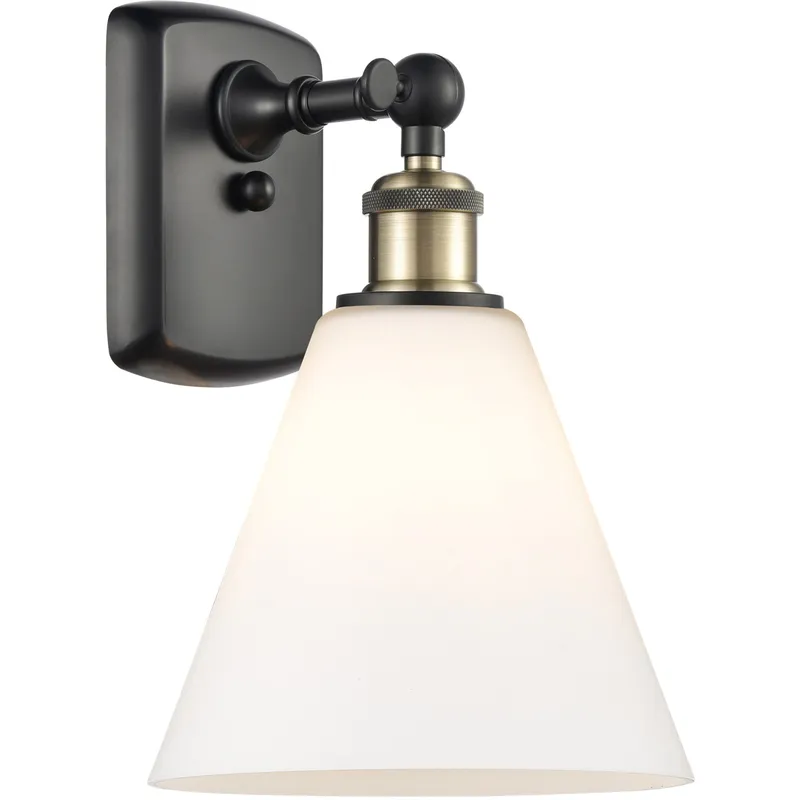 Ballston Cone Sconce Wall Light in Black Antique Brass, Matte White Glass