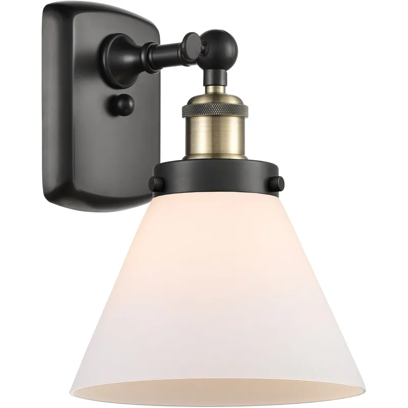 Ballston Large Cone 1 Light 8 inch Black Antique Brass Sconce Wall Light in Matte White Glass