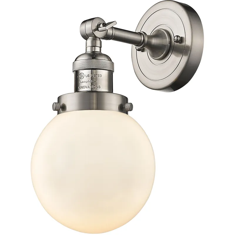 Franklin Restoration Beacon LED 6 inch Brushed Satin Nickel Sconce Wall Light in Matte White Glass, Franklin Restoration