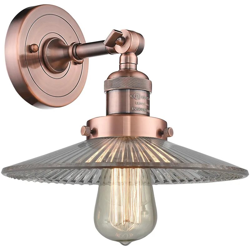 Franklin Restoration Halophane 1 Light 9 inch Antique Copper Sconce Wall Light in Clear Halophane Glass, Franklin Restoration