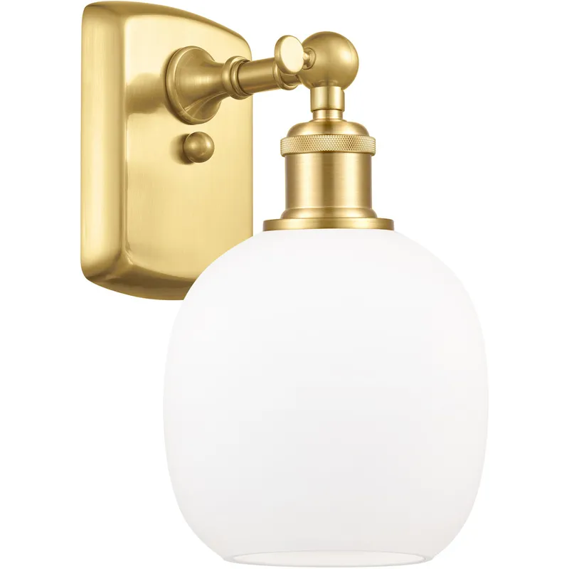 Ballston Belfast LED 6 inch Satin Gold Sconce Wall Light in Matte White Glass, Ballston