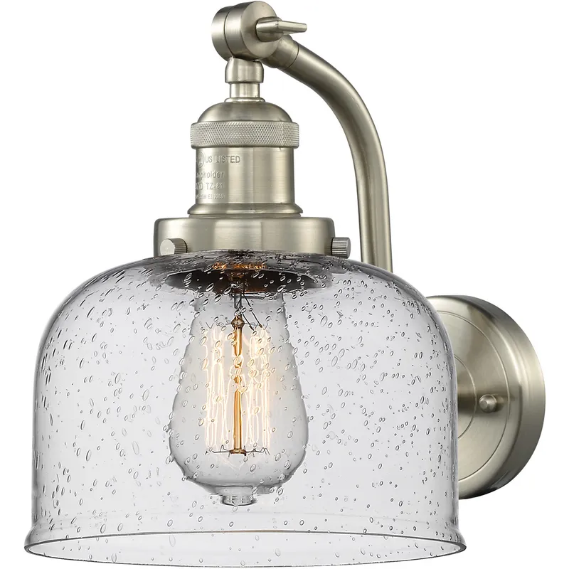 Franklin Restoration Large Bell LED 12 inch Brushed Satin Nickel Sconce Wall Light in Seedy Glass, Franklin Restoration