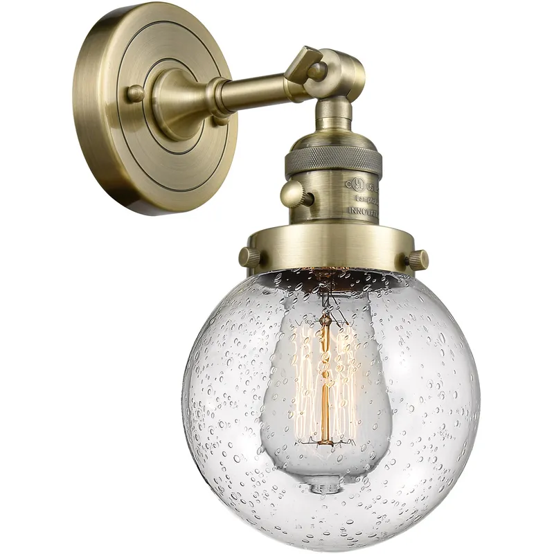 Franklin Restoration Beacon 1 Light 6 inch Antique Brass Sconce Wall Light in Seedy Glass, Franklin Restoration