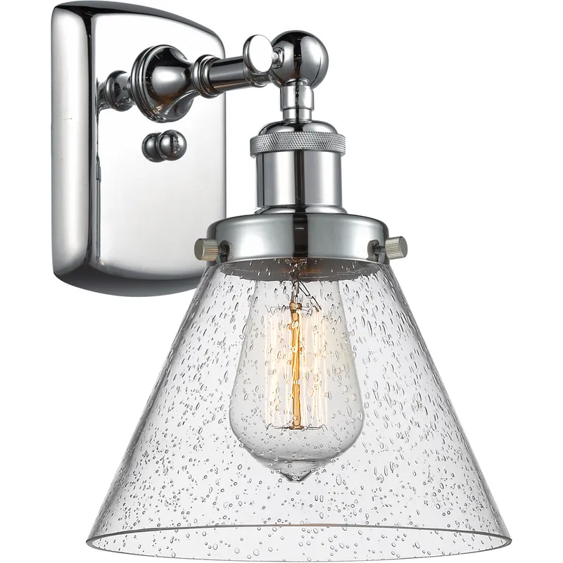 Ballston Large Cone 1 Light 8 inch Polished Chrome Sconce Wall Light in Seedy Glass, Ballston