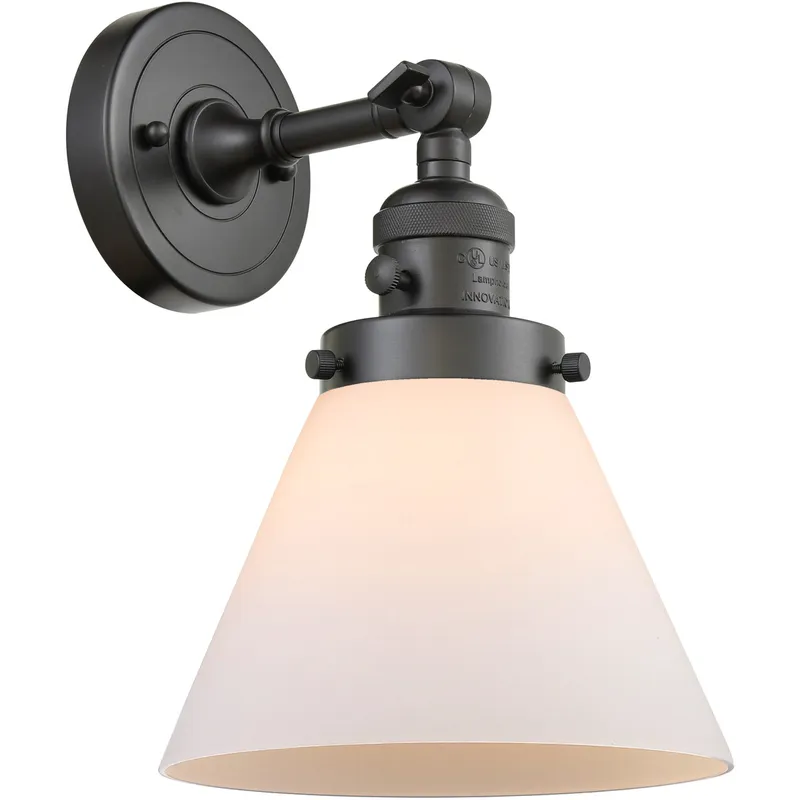 Franklin Restoration Large Cone 1 Light 8 inch Oil Rubbed Bronze Sconce Wall Light in Matte White Glass, Franklin Restoration
