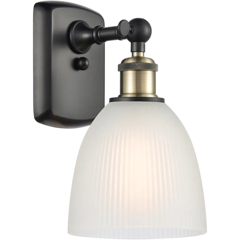 Ballston Castile LED 6 inch Black Antique Brass Sconce Wall Light in White Glass, Ballston