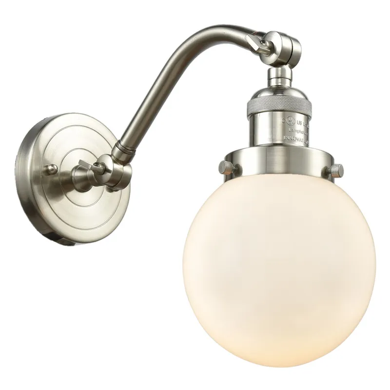 Franklin Restoration Beacon LED 6 inch Brushed Satin Nickel Sconce Wall Light in Matte White Glass, Franklin Restoration