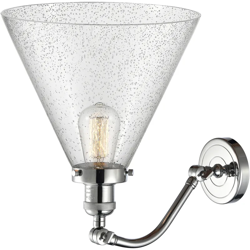 Franklin Restoration X-Large Cone 1 Light 12 inch Polished Chrome Sconce Wall Light in Seedy Glass, Franklin Restoration