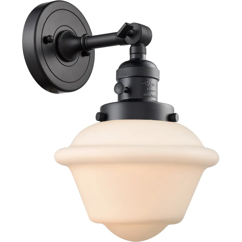 Franklin Restoration Small Oxford 1 Light 8 inch Matte Black Sconce Wall Light in Matte White Glass, Franklin Restoration