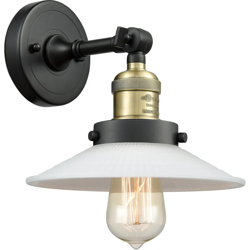 Franklin Restoration Halophane 1 Light 9 inch Black Antique Brass Sconce Wall Light in Matte White Halophane Glass, Franklin Restoration