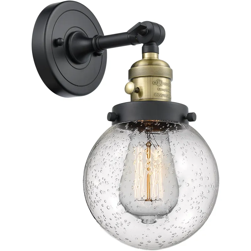 Franklin Restoration Beacon 1 Light 6 inch Black Antique Brass Sconce Wall Light in Seedy Glass, Franklin Restoration