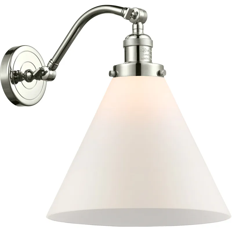 Franklin Restoration X-Large Cone 1 Light 12 inch Polished Nickel Sconce Wall Light in Matte White Glass, Franklin Restoration