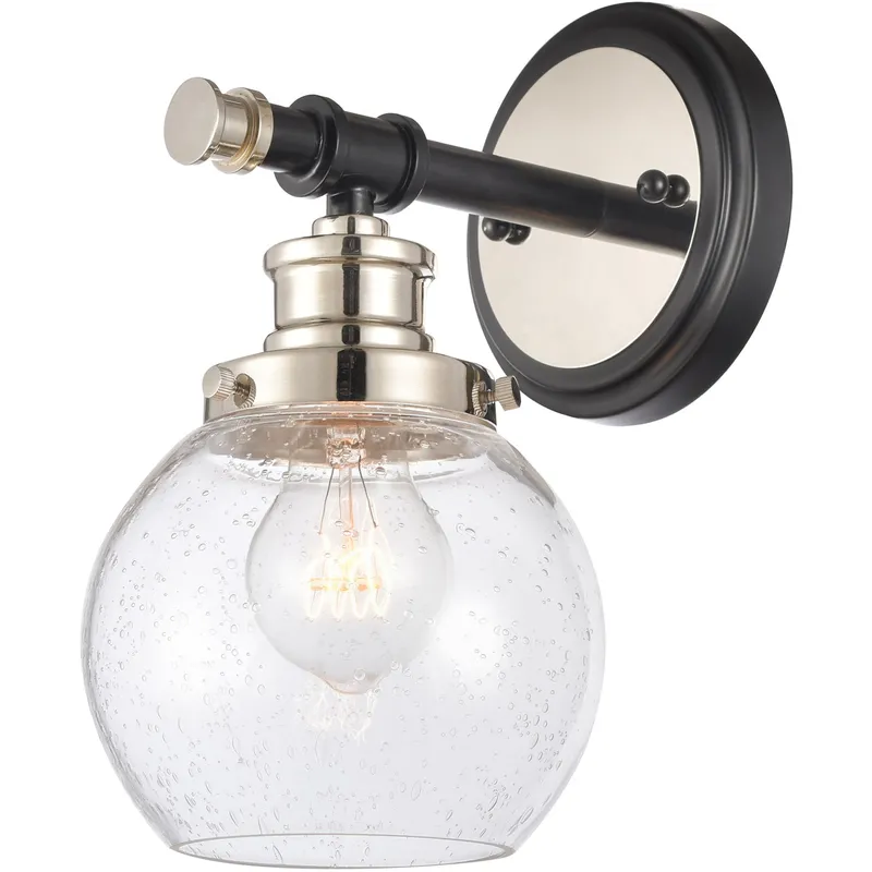 Saybrook 1 Light 6 inch Black Polished Nickel Sconce Wall Light in Seedy Glass
