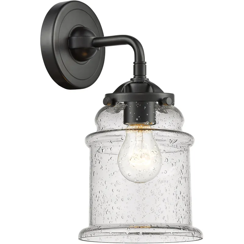 Nouveau Small Canton LED 5.25 inch Oil Rubbed Bronze Sconce Wall Light in Seedy Glass, Nouveau