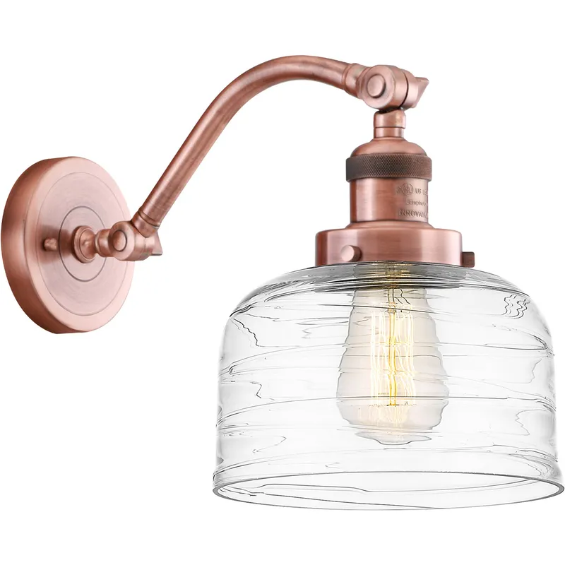 Franklin Restoration Bell LED 8 inch Antique Copper Sconce Wall Light in Clear Deco Swirl Glass