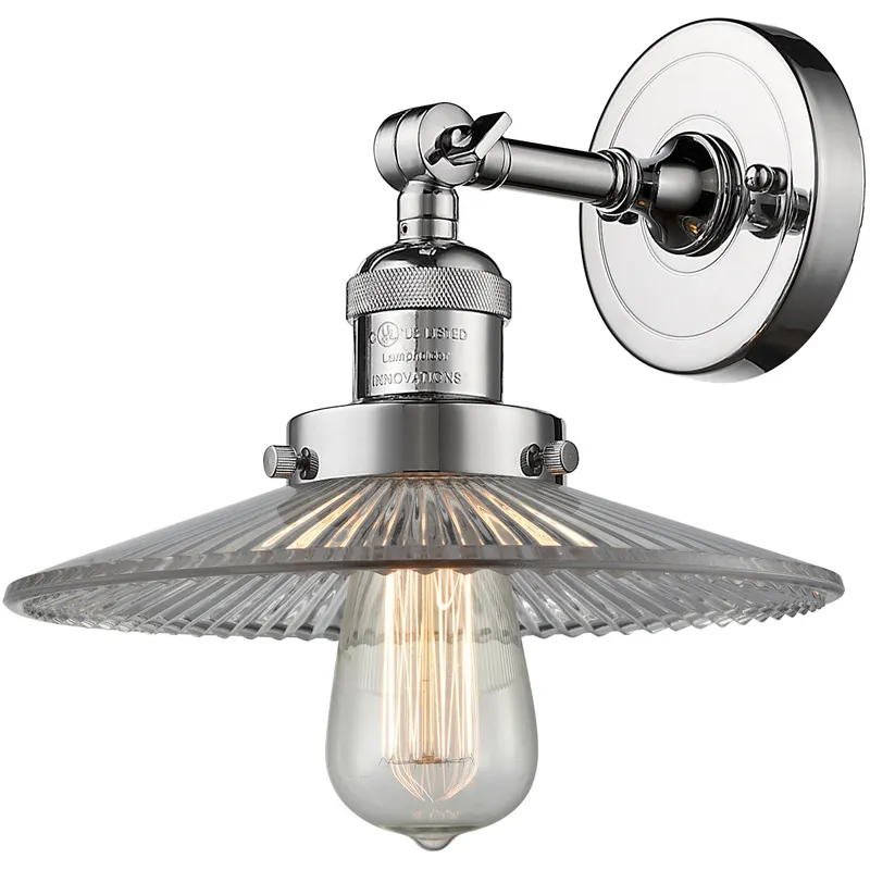 Franklin Restoration Halophane 1 Light 9 inch Polished Chrome Sconce Wall Light in Clear Halophane Glass, Franklin Restoration