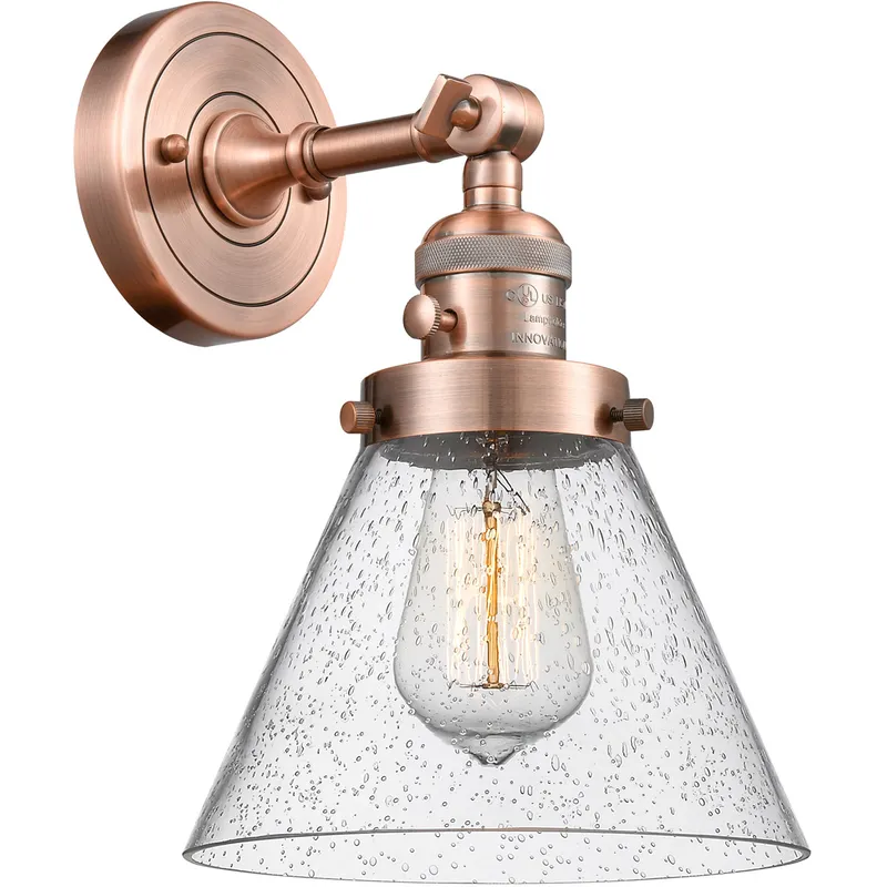 Franklin Restoration Large Cone 1 Light 8 inch Antique Copper Sconce Wall Light in Seedy Glass, Franklin Restoration