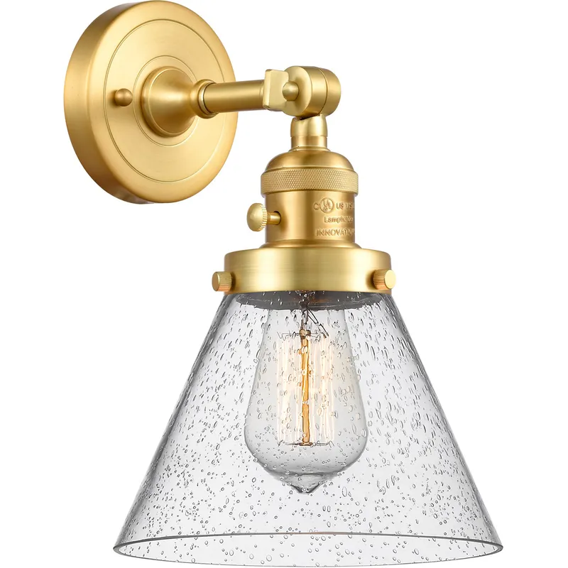 Franklin Restoration Large Cone 1 Light 8 inch Satin Gold Sconce Wall Light in Seedy Glass, Franklin Restoration