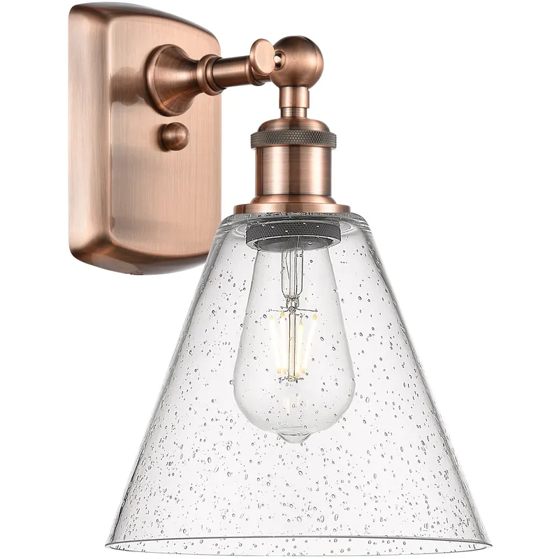 Ballston Cone 1 Light 8 inch Antique Copper Sconce Wall Light in Seedy Glass