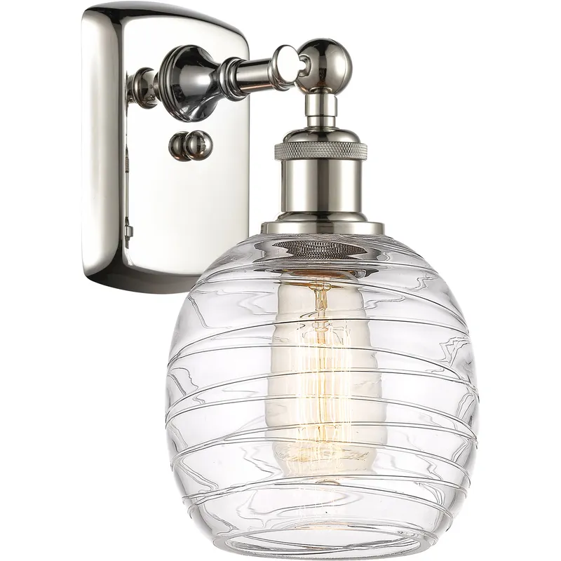Ballston Belfast LED 6 inch Polished Nickel Sconce Wall Light in Deco Swirl Glass