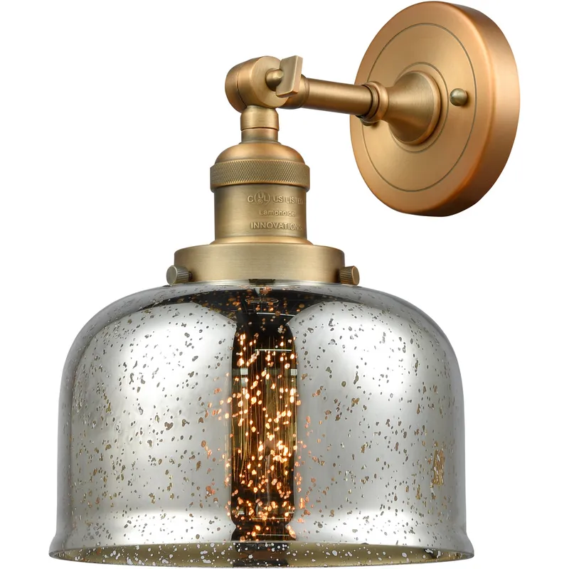 Franklin Restoration Large Bell LED 8 inch Brushed Brass Sconce Wall Light in Silver Plated Mercury Glass, Franklin Restoration