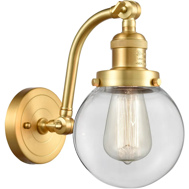 Franklin Restoration Beacon LED 6 inch Satin Gold Sconce Wall Light in Clear Glass, Franklin Restoration