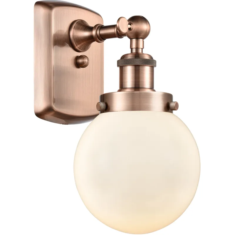 Ballston Beacon 1 Light 6 inch Antique Copper Sconce Wall Light in Matte White Glass