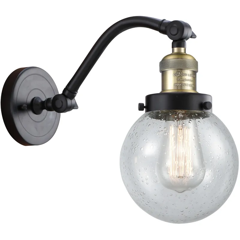 Franklin Restoration Beacon LED 6 inch Black Antique Brass Sconce Wall Light in Seedy Glass, Franklin Restoration