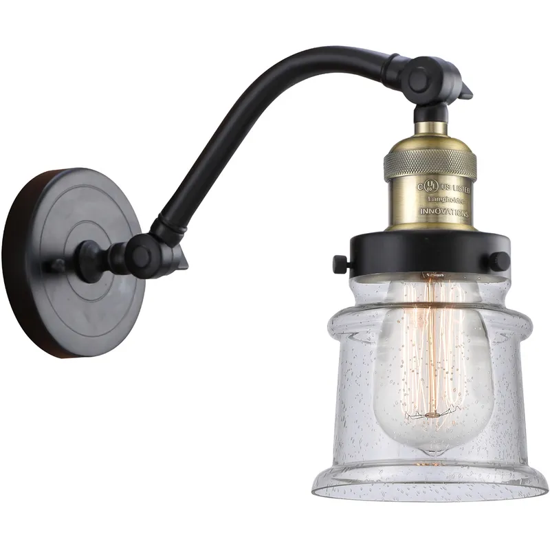 Franklin Restoration Small Canton LED 6.5 inch Black Antique Brass Sconce Wall Light in Seedy Glass, Franklin Restoration