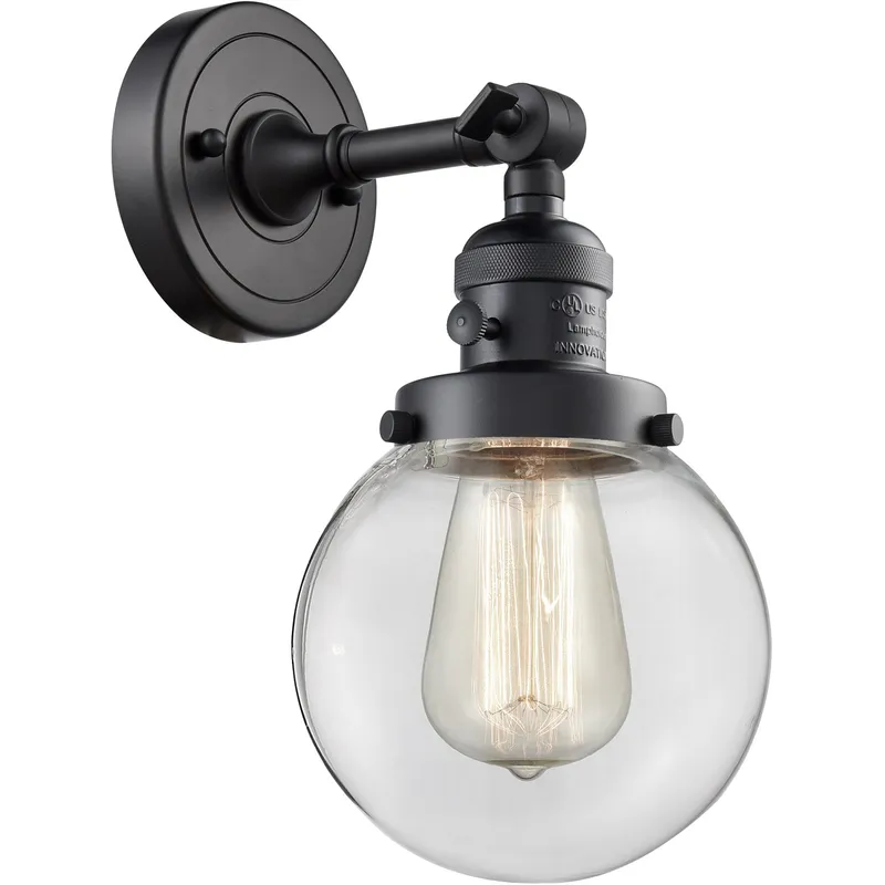 Franklin Restoration Beacon 1 Light 6 inch Matte Black Sconce Wall Light in Clear Glass, Franklin Restoration