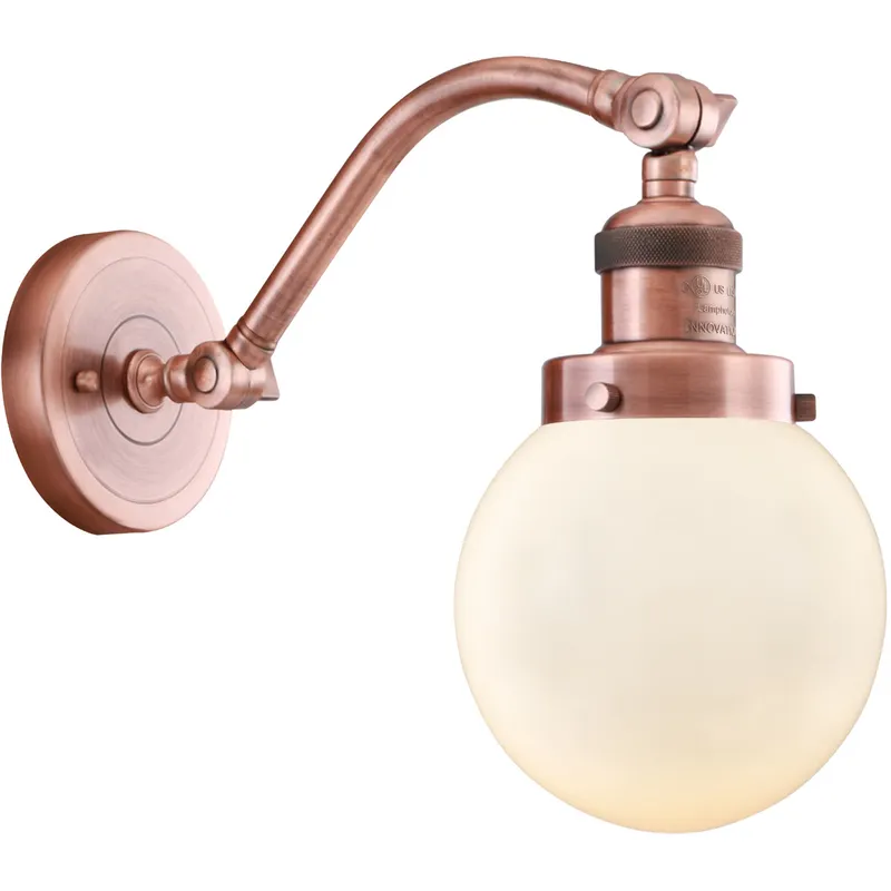 Franklin Restoration Beacon LED 6 inch Antique Copper Sconce Wall Light in Matte White Glass, Franklin Restoration