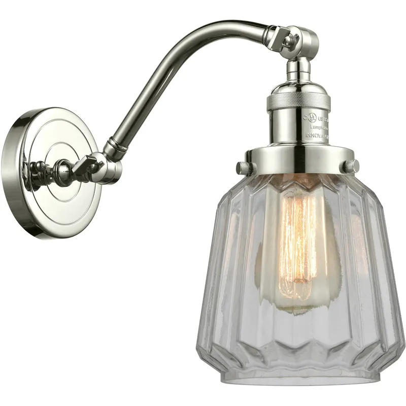 Franklin Restoration Chatham LED 6 inch Polished Nickel Sconce Wall Light in Clear Glass, Franklin Restoration