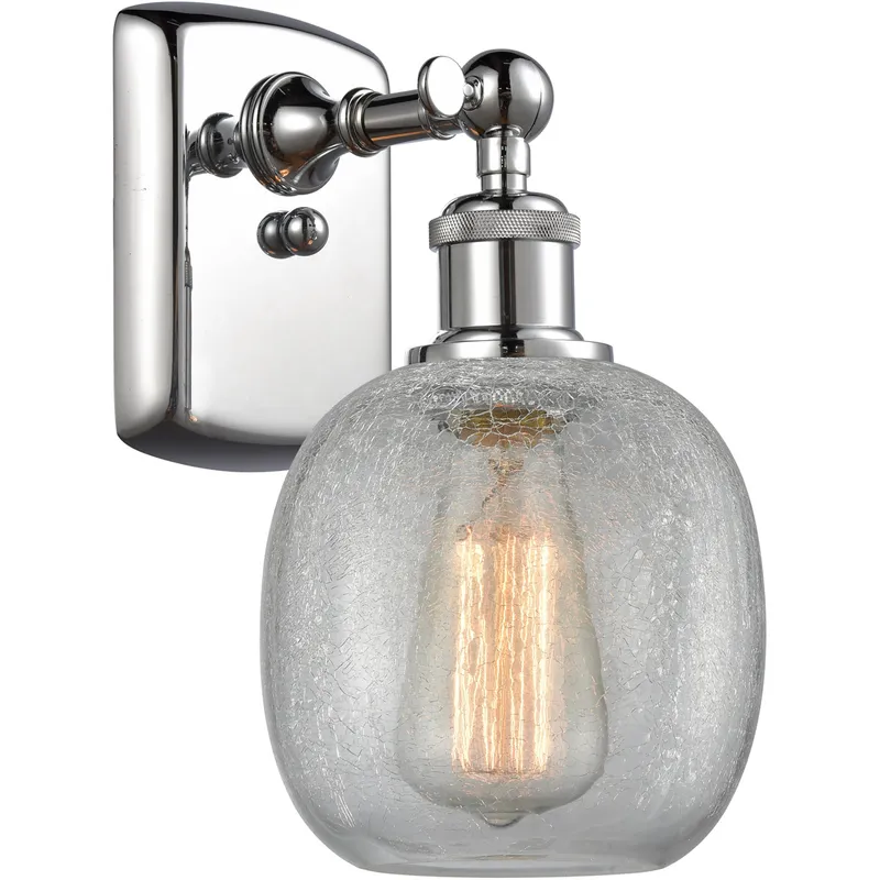 Ballston Belfast LED 6 inch Polished Chrome Sconce Wall Light in Clear Crackle Glass, Ballston