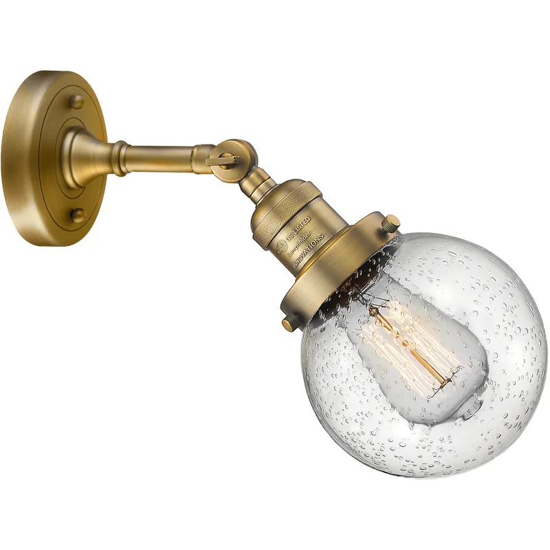Franklin Restoration Beacon 1 Light 6 inch Brushed Brass Sconce Wall Light in Seedy Glass, Franklin Restoration