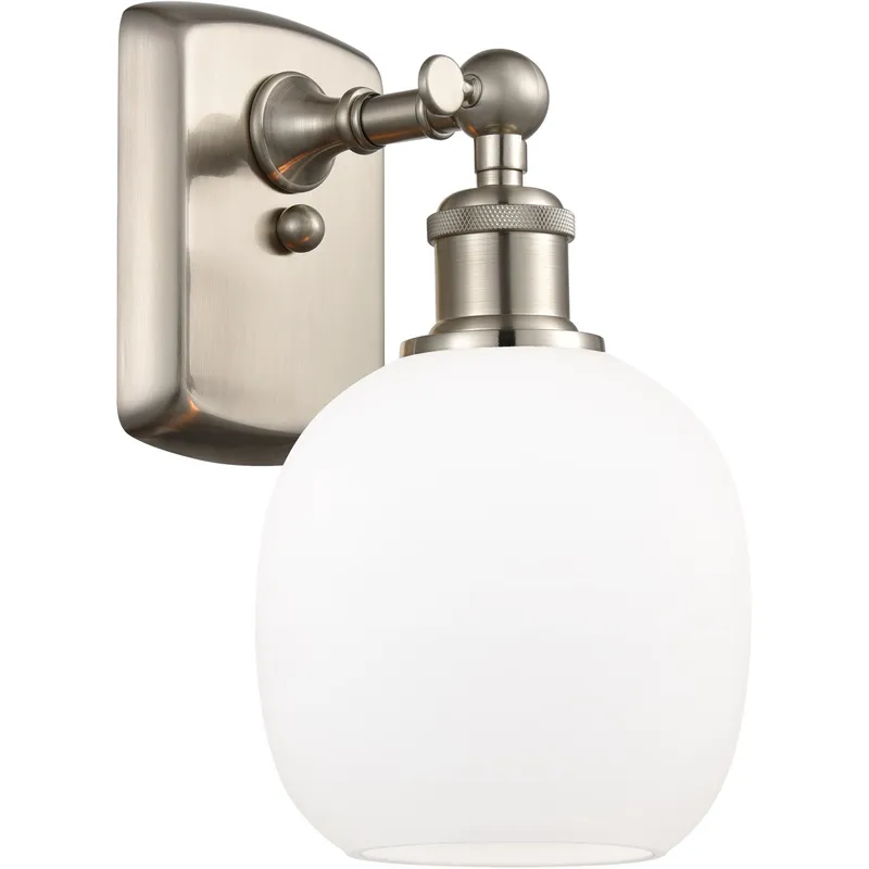 Ballston Belfast LED 6 inch Brushed Satin Nickel Sconce Wall Light in Matte White Glass, Ballston