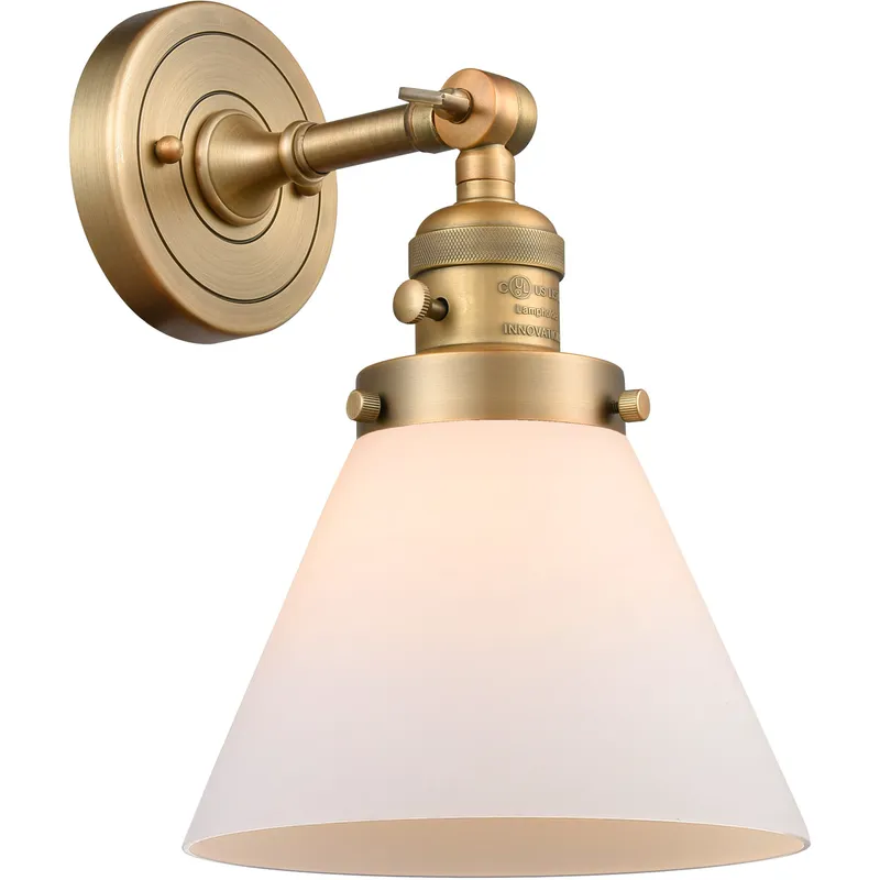 Franklin Restoration Large Cone 1 Light 8 inch Brushed Brass Sconce Wall Light in Matte White Glass, Franklin Restoration
