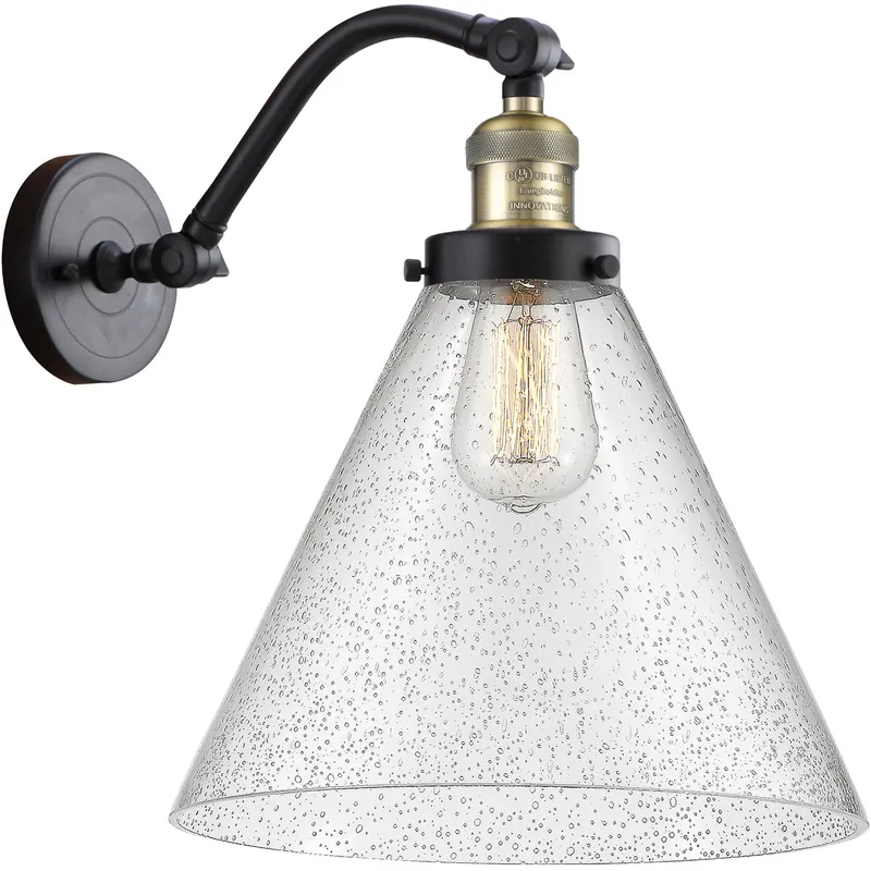 Franklin Restoration X-Large Cone 1 Light 12 inch Black Antique Brass Sconce Wall Light in Seedy Glass, Franklin Restoration
