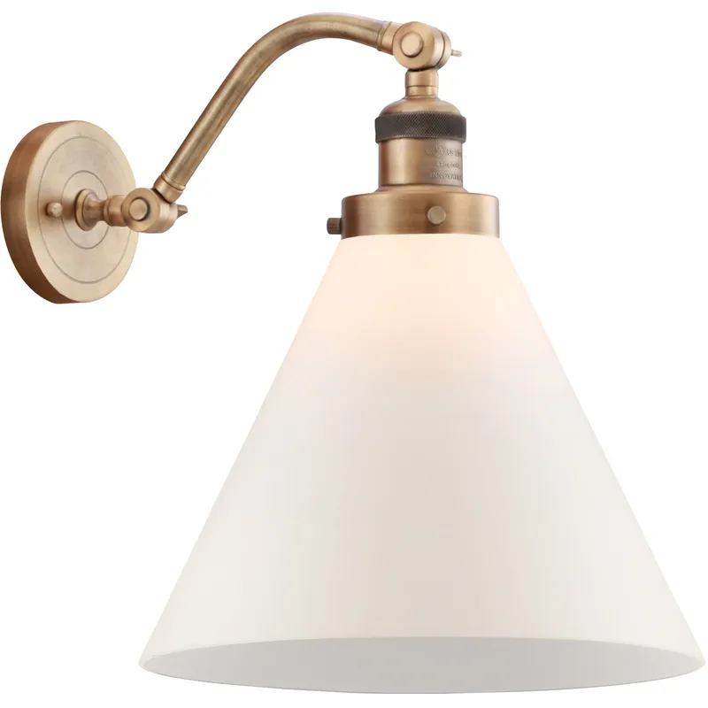 Franklin Restoration X-Large Cone 1 Light 12 inch Brushed Brass Sconce Wall Light in Matte White Glass, Franklin Restoration