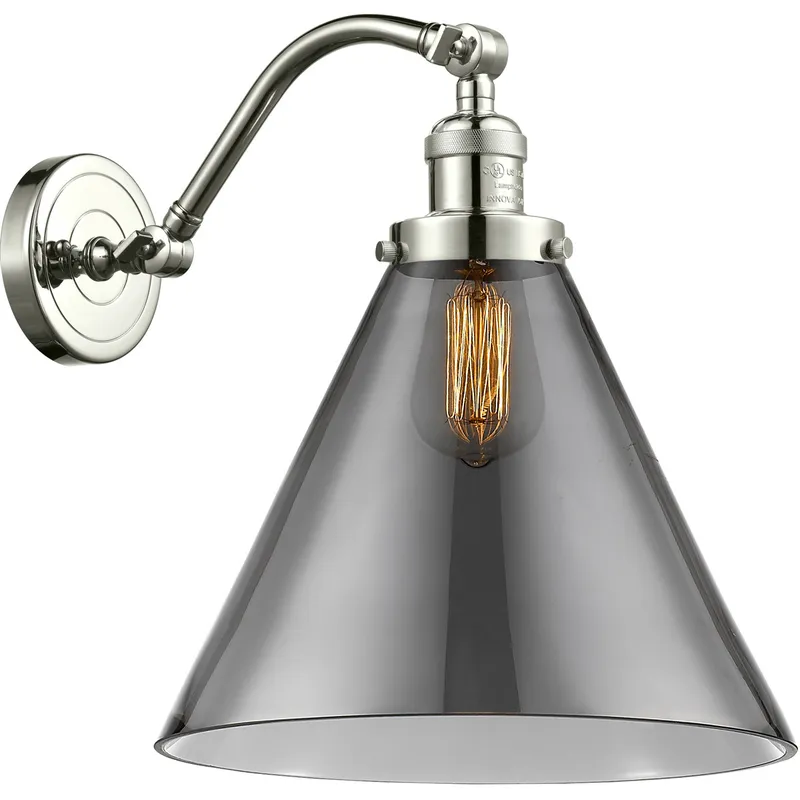 Franklin Restoration X-Large Cone 1 Light 12 inch Polished Nickel Sconce Wall Light in Light Smoke Glass, Franklin Restoration