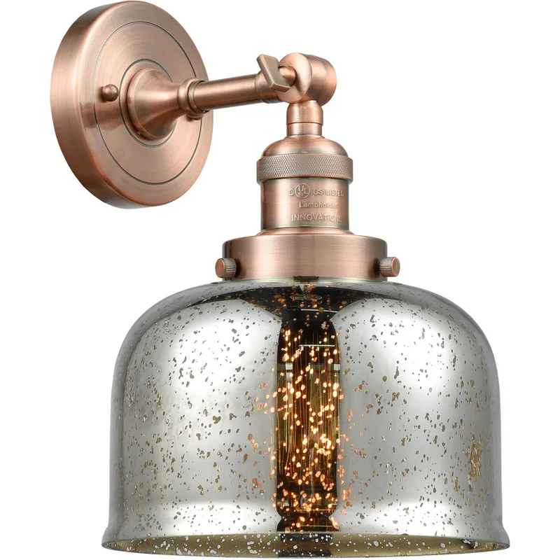 Franklin Restoration Large Bell LED 8 inch Antique Copper Sconce Wall Light in Silver Plated Mercury Glass, Franklin Restoration