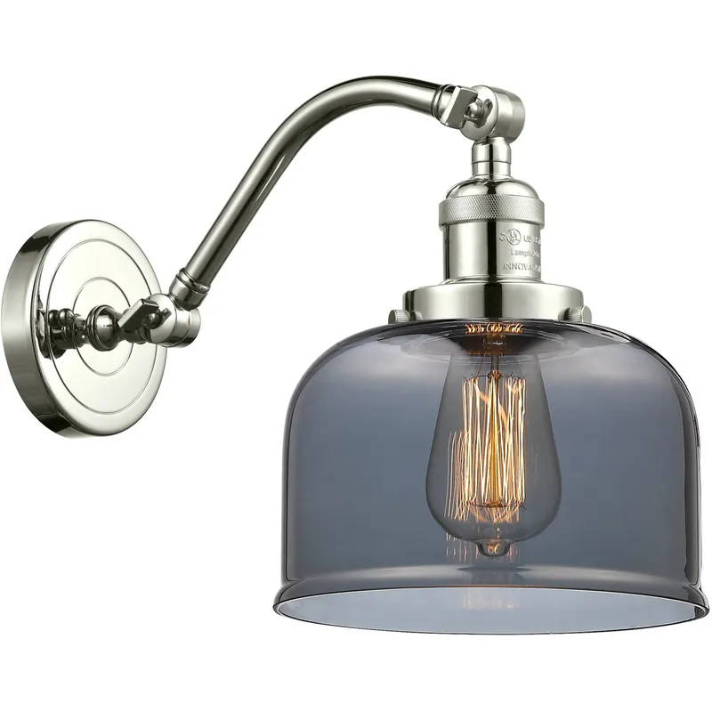 Franklin Restoration Large Bell LED 8 inch Polished Nickel Sconce Wall Light in Plated Smoke Glass, Franklin Restoration