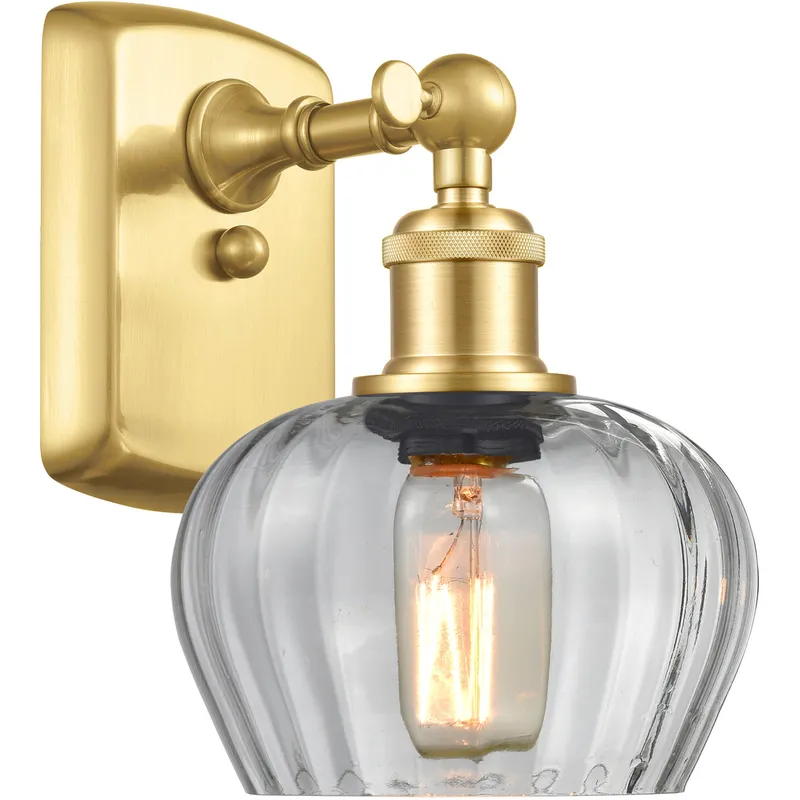 Ballston Fenton LED 7 inch Satin Gold Sconce Wall Light in Clear Glass, Ballston