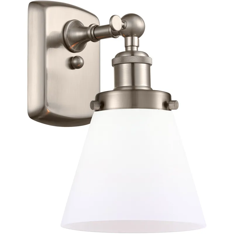 Ballston Small Cone LED 6 inch Brushed Satin Nickel Sconce Wall Light in Matte White Glass, Ballston