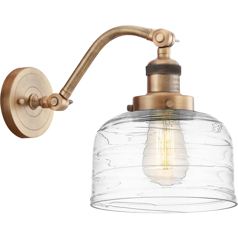 Franklin Restoration Bell LED 8 inch Brushed Brass Sconce Wall Light in Clear Deco Swirl Glass