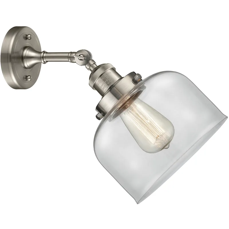 Franklin Restoration Large Bell LED 8 inch Brushed Satin Nickel Sconce Wall Light in Clear Glass, Franklin Restoration