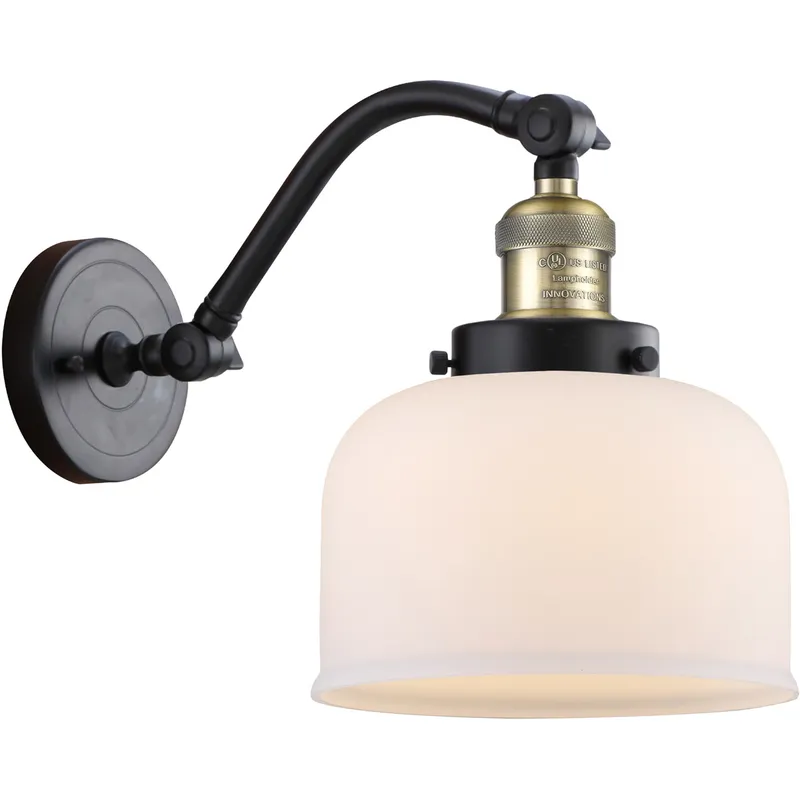 Franklin Restoration Large Bell LED 8 inch Black Antique Brass Sconce Wall Light in Matte White Glass, Franklin Restoration