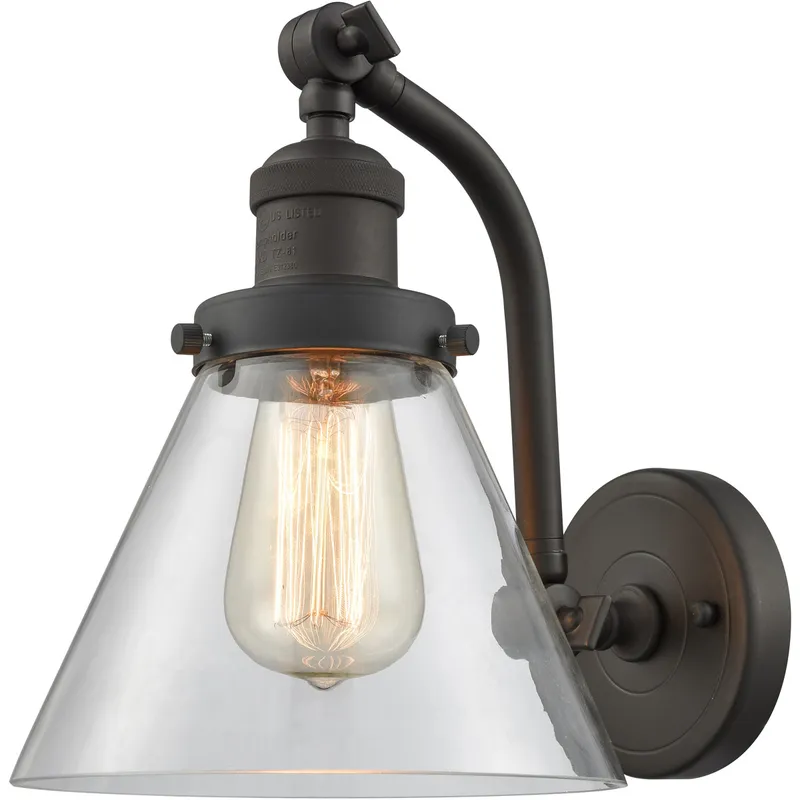 Franklin Restoration Large Cone LED 8 inch Oil Rubbed Bronze Sconce Wall Light in Clear Glass, Franklin Restoration